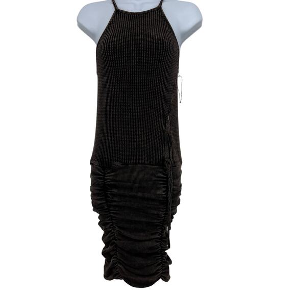 Free People FP One XS Katya Thermal Bodycon Mini Dress Brown Textured Ruched - Picture 2 of 14